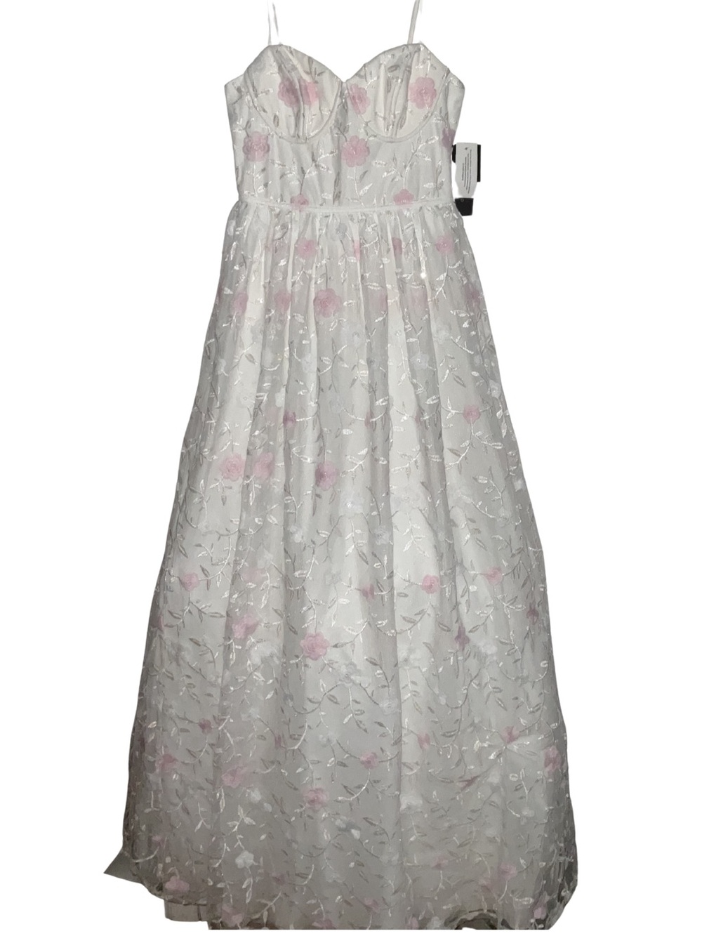 City Studio Ivory Maxi Dress with Pink Floral Embroidery